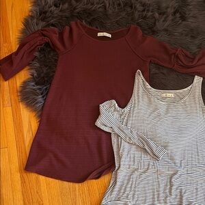 Abercrombie & Fitch Burgundy Textured Dress M and  cold shoulder Tunic L
